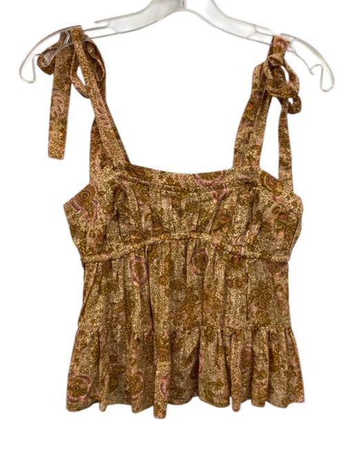 Ulla Johnson Size 0 Brown, Pink, Purple Cotton Blend Tie Straps Floral Top Brown, Pink, Purple / 0