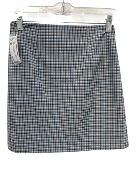 Theory Size 00 Blue & Tan Viscose Blend plaid check Side Zip Mini Skirt Blue & Tan / 00