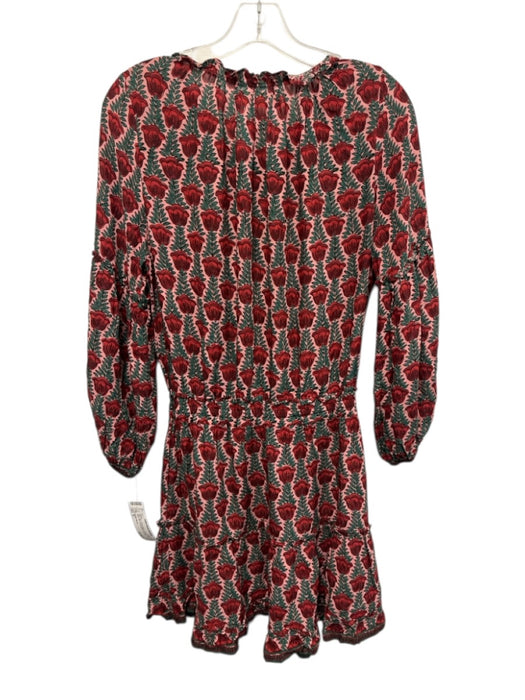 Natalie Martin Size S Red, Pink, Green Rayon Flowers Tie Neck Mini Dress Red, Pink, Green / S