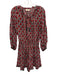 Natalie Martin Size S Red, Pink, Green Rayon Flowers Tie Neck Mini Dress Red, Pink, Green / S