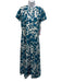 La Double J Size XS Teal Blue & White Silk Twill Floral Midi swing Dress Teal Blue & White / XS