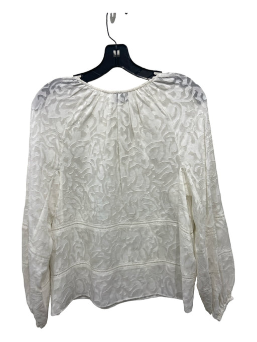 Tanya Taylor Size XS White Silk & Cotton Long Sleeve Abstract Print Sheer Top White / XS