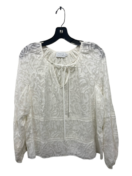 Tanya Taylor Size XS White Silk & Cotton Long Sleeve Abstract Print Sheer Top White / XS