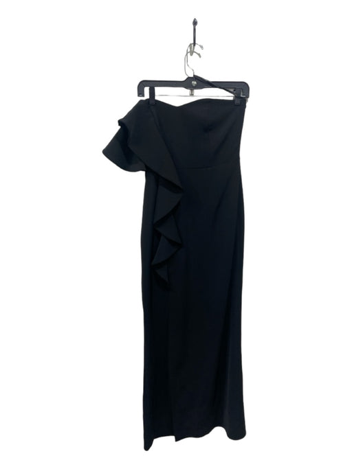 Laundry by Shelli Segal Size 2 Black Front Slit One Shoulder Ruffle boning Gown Black / 2