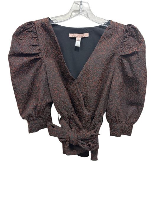 Hutch Size S Black & Brown Polyester Animal Print Textured 3/4 Puff Sleeve Top Black & Brown / S