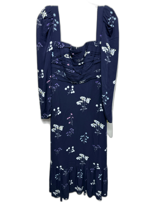 Self-Portrait Size 4 Navy Blue, White & Purple Viscose Blend Floral Dress Navy Blue, White & Purple / 4
