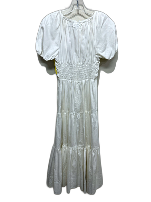 La Ligne Size XS White Cotton Short Puff Sleeve Gathered V Neck Dress White / XS