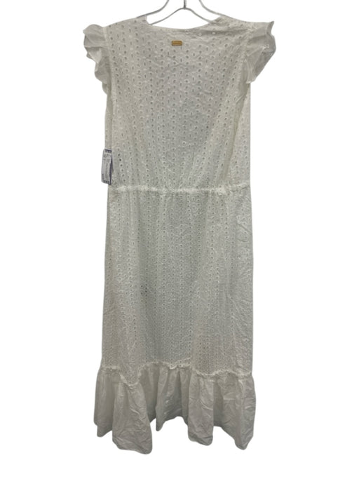 Palmacea Size S White Cotton Eyelet Ruffle Cap Sleeve Cover-Up Robe Dress White / S