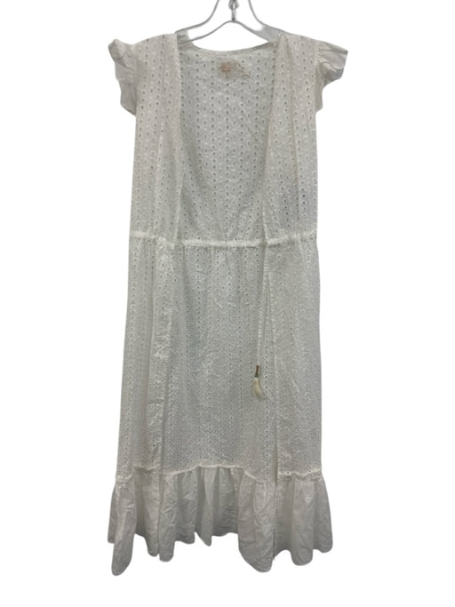 Palmacea Size S White Cotton Eyelet Ruffle Cap Sleeve Cover-Up Robe Dress White / S