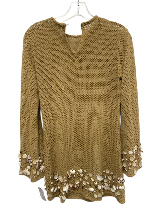 Antonio Melani Size XS Tan Cotton Open Knit Seashell Long Flare Sleeve Dress Tan / XS