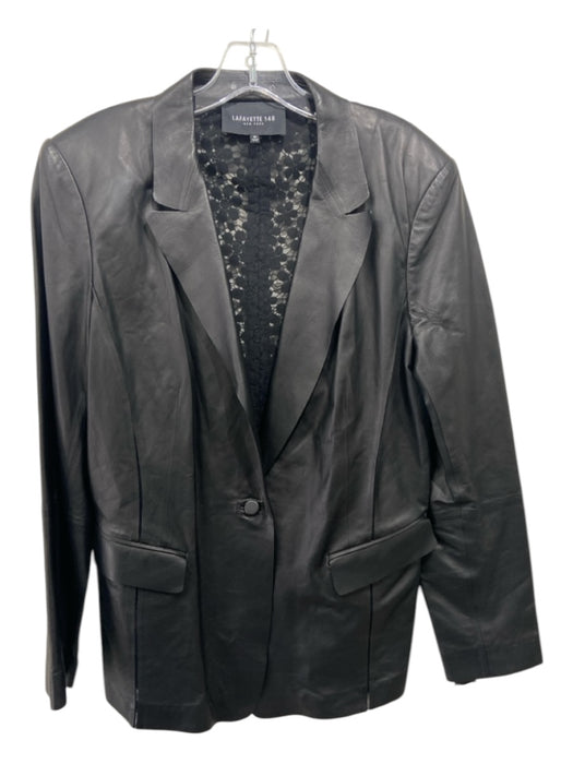 Lafayette 148 Size 16 Black Leather Lace Pockets Blazer Jacket Black / 16