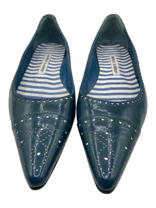Manolo Blahnik Shoe Size 38.5 Teal Patent Leather Pointed Toe Tuxedo Flats Teal / 38.5