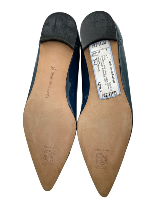 Manolo Blahnik Shoe Size 38.5 Teal Patent Leather Pointed Toe Tuxedo Flats Teal / 38.5