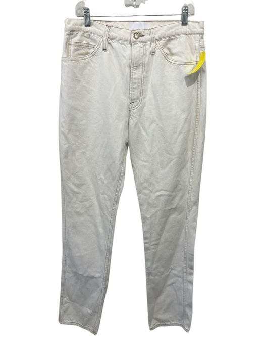 Frame Size 30 Cream Cotton Blend High Rise Contrast Stitch Straight Jeans Cream / 30