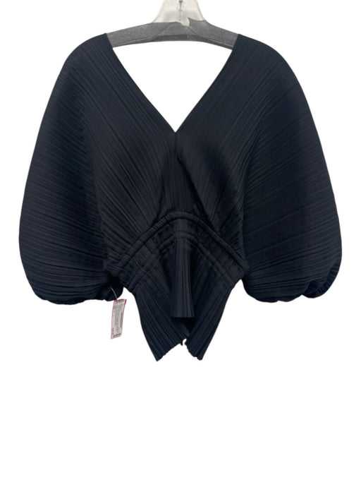 A.L.C. Size 6 Black Polyester Accordion Pleats Tie Front 1/2 Dolman Sleeve Top Black / 6