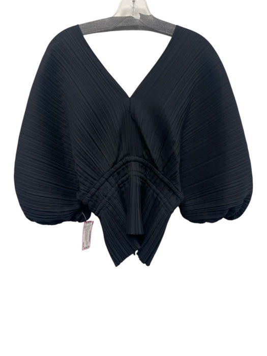 A.L.C. Size 6 Black Polyester Accordion Pleats Tie Front 1/2 Dolman Sleeve Top Black / 6