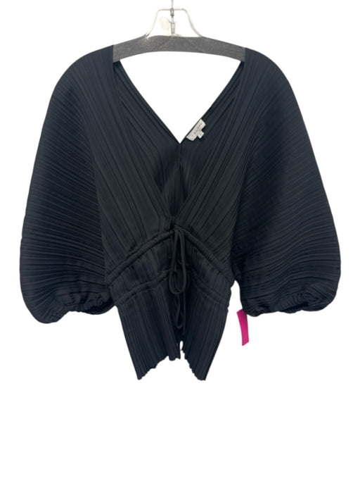 A.L.C. Size 6 Black Polyester Accordion Pleats Tie Front 1/2 Dolman Sleeve Top Black / 6