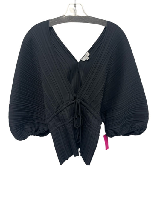 A.L.C. Size 6 Black Polyester Accordion Pleats Tie Front 1/2 Dolman Sleeve Top Black / 6