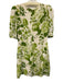 Reformation Size 4 Cream White & Green Viscose Floral 1/2 Sleeve V Neck Dress Cream White & Green / 4