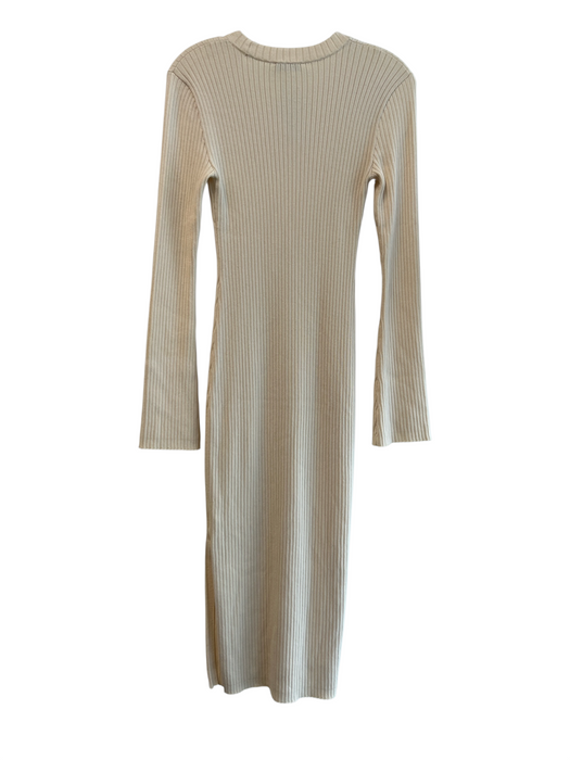 AYR Size Small Cream Nylon Blend Ribbed Knit Long Sleeve Round Neck Dress Cream / Small