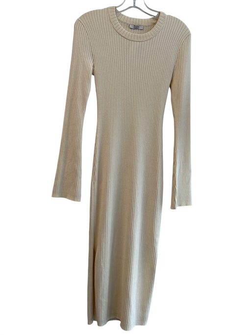 AYR Size Small Cream Nylon Blend Ribbed Knit Long Sleeve Round Neck Dress Cream / Small
