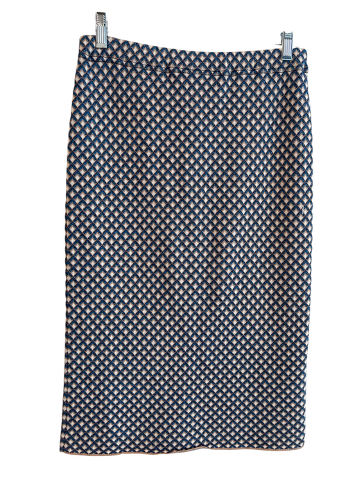 Tory Burch Size XS Blue, White & Tan Cotton Blend Geometric Print Pencil Skirt Blue, White & Tan / XS