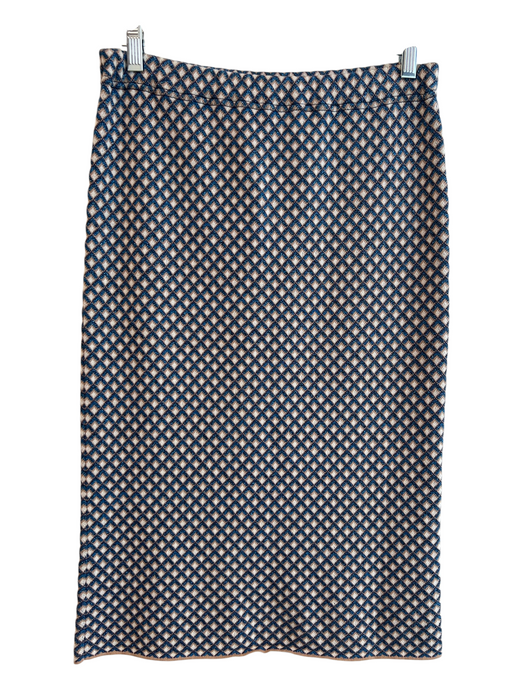 Tory Burch Size XS Blue, White & Tan Cotton Blend Geometric Print Pencil Skirt Blue, White & Tan / XS