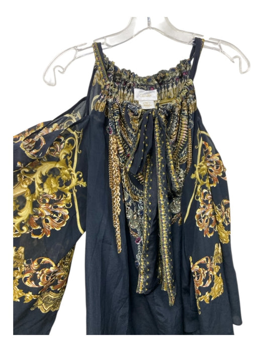 Camilla Size One Size Black, Gold, Red Silk Long Sleeve Beaded Drawstring Top Black, Gold, Red / One Size