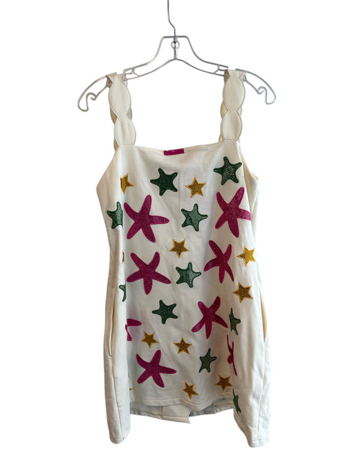 Queen of Sparkles Size S Cream & Multi Cotton Scallop Detail Sleeveless Dress Cream & Multi / S