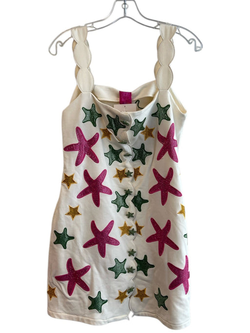 Queen of Sparkles Size S Cream & Multi Cotton Scallop Detail Sleeveless Dress Cream & Multi / S