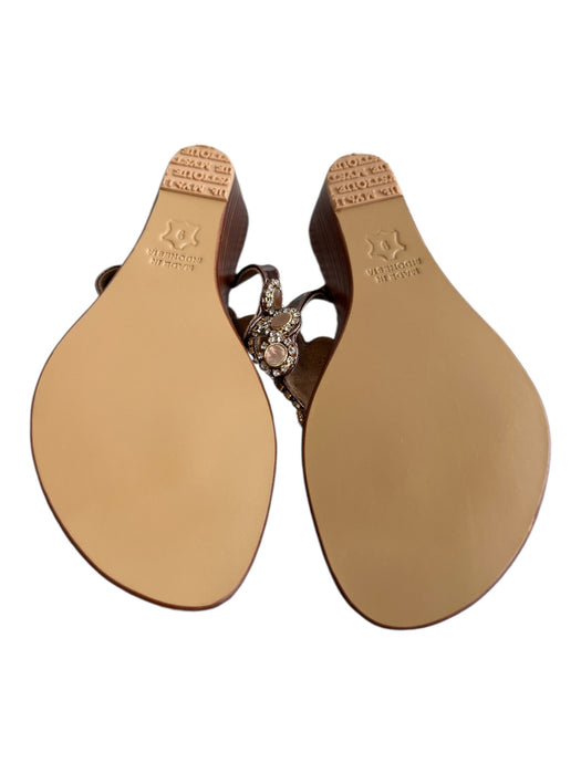 Mystique Shoe Size 9 Brown Leather Flip Flop Rhinestone Detail Wedge Shoes Brown / 9