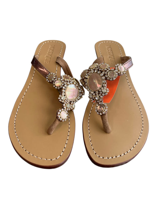 Mystique Shoe Size 9 Brown Leather Flip Flop Rhinestone Detail Wedge Shoes Brown / 9