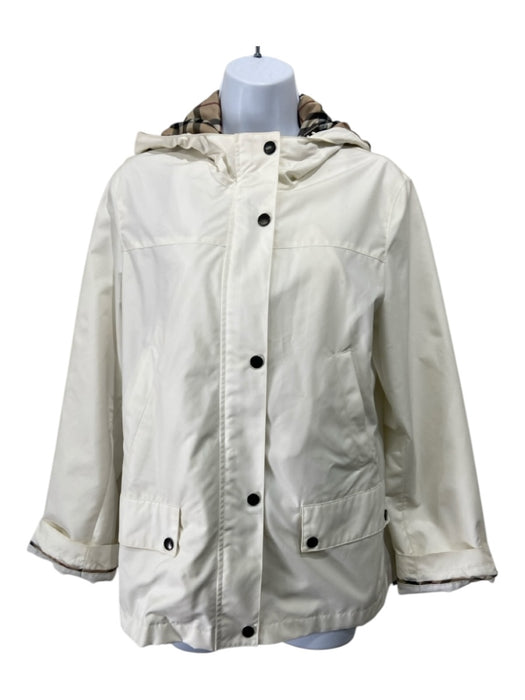 Burberry Size Medium White Polyester Blend Novacheck Detail Zip Up Hood Jacket White / Medium