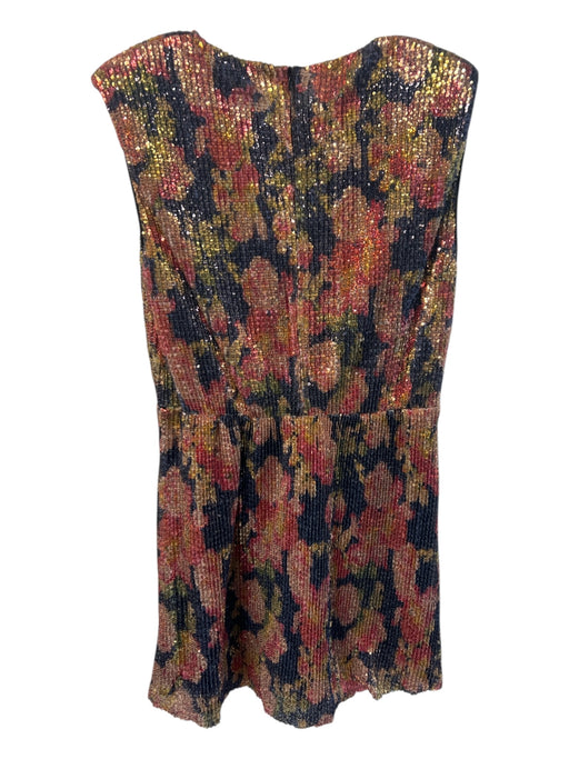 Zara Size Large Navy & Multi Polyester Round Neck Sleeveless Back Zip Dress Navy & Multi / Large