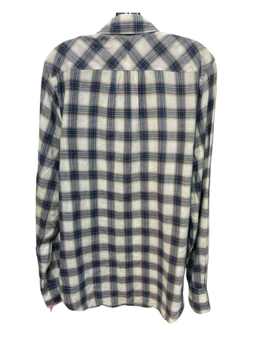 Dsquared Size 46 White & Blue Cotton Plaid Button Down Men's Long Sleeve Shirt 46