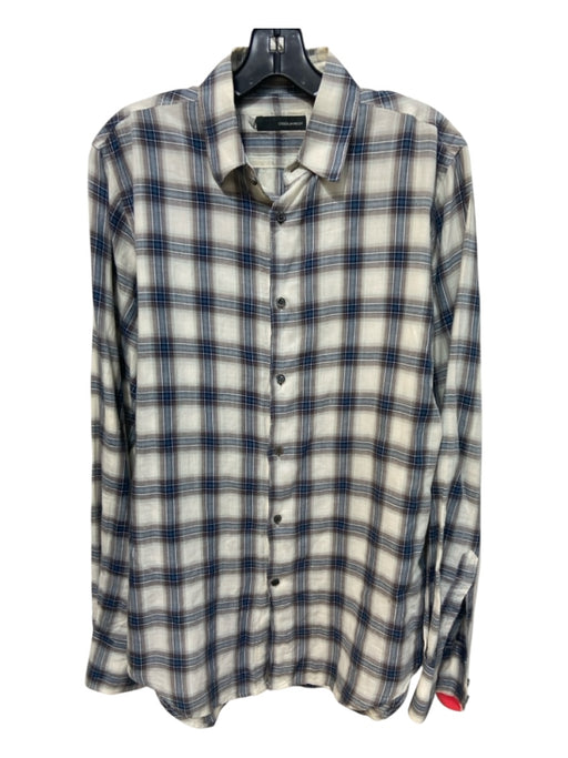 Dsquared Size 46 White & Blue Cotton Plaid Button Down Men's Long Sleeve Shirt 46