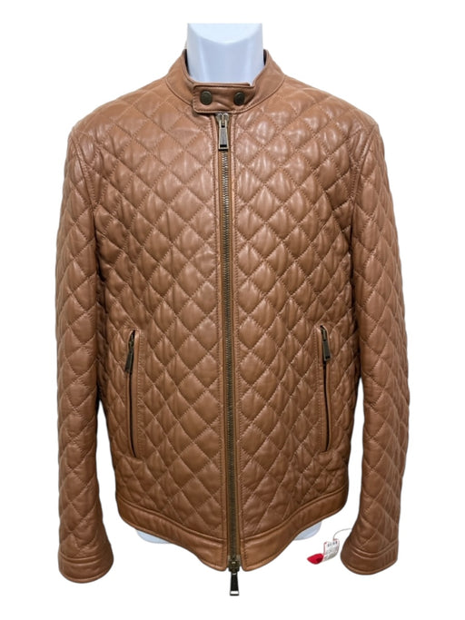 Dsquared Size 52 Bronze Leather Quilted Zip UP Men's Jacket 52