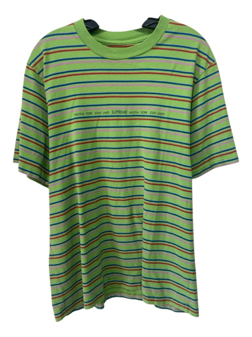 supreme Size M Green & Blue Cotton Striped T shirt Crew Men's Short Sleeve M