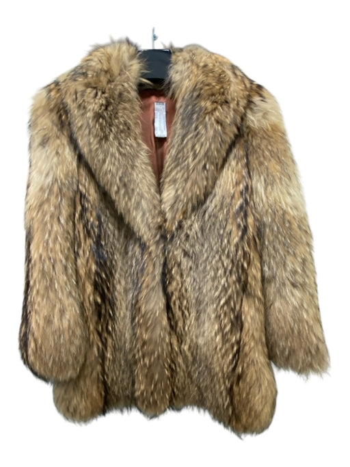 No Brand Brown & Tan Fox Fur Lined Hook & Eye Closure Mid Thigh Fur Brown & Tan / Est M