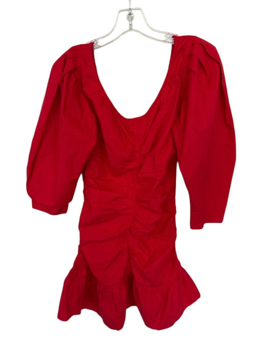 Ganni Size 38 Red Cotton 3/4 Sleeve Tie Puff Hem Dress Red / 38