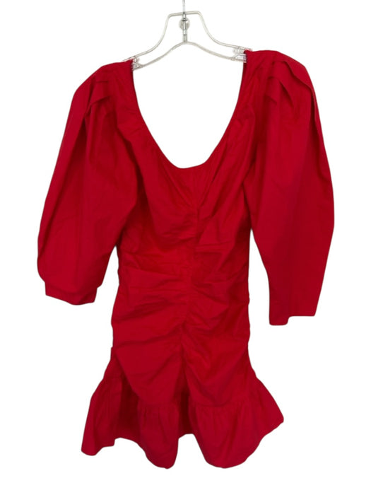 Ganni Size 38 Red Cotton 3/4 Sleeve Tie Puff Hem Dress Red / 38