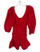 Ganni Size 38 Red Cotton 3/4 Sleeve Tie Puff Hem Dress Red / 38