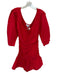 Ganni Size 38 Red Cotton 3/4 Sleeve Tie Puff Hem Dress Red / 38