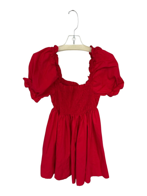 Sofia Size S Red Rouched Balloon Sleeve Mini Square Neck Dress Red / S