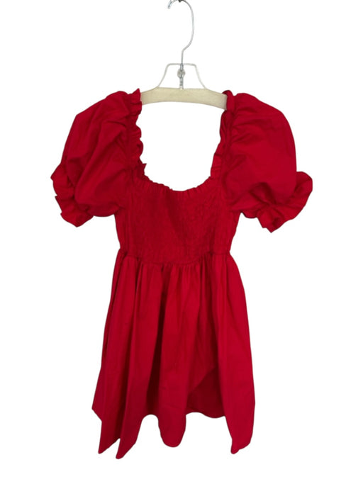 Sofia Size S Red Rouched Balloon Sleeve Mini Square Neck Dress Red / S