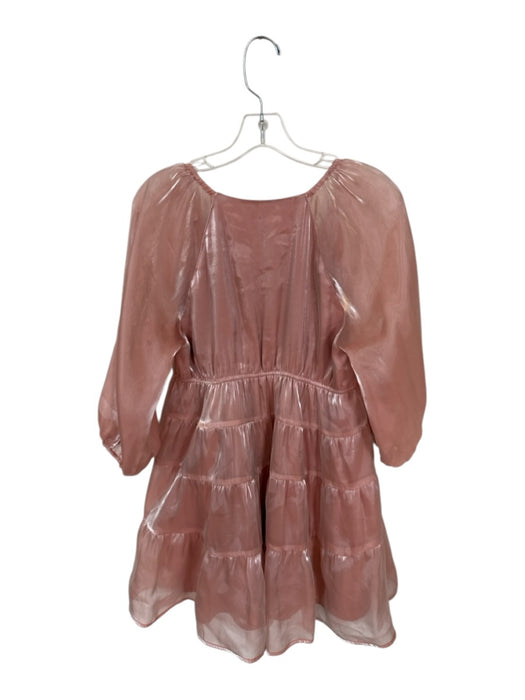 Entro Size S Light Pink Polyester Long Sleeve Metallic V Neck Mini Dress Light Pink / S