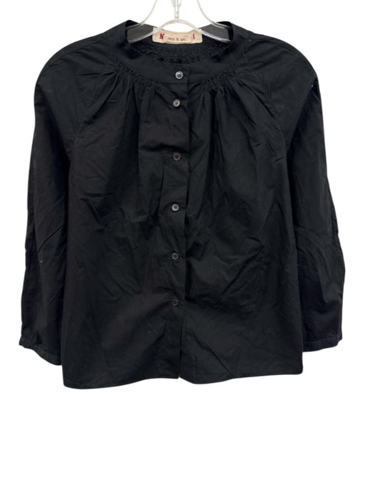 Marni Size 42 Black Cotton Long Sleeve Button Front Gathered Top Black / 42