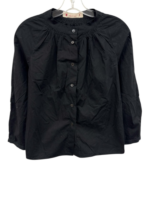 Marni Size 42 Black Cotton Long Sleeve Button Front Gathered Top Black / 42