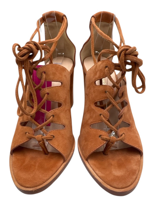 Loeffler Randall Shoe Size 7 Rust Brown Leather open toe cage Lace Up Sandals Rust Brown / 7