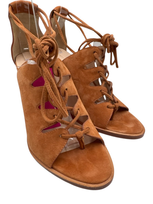 Loeffler Randall Shoe Size 7 Rust Brown Leather open toe cage Lace Up Sandals Rust Brown / 7